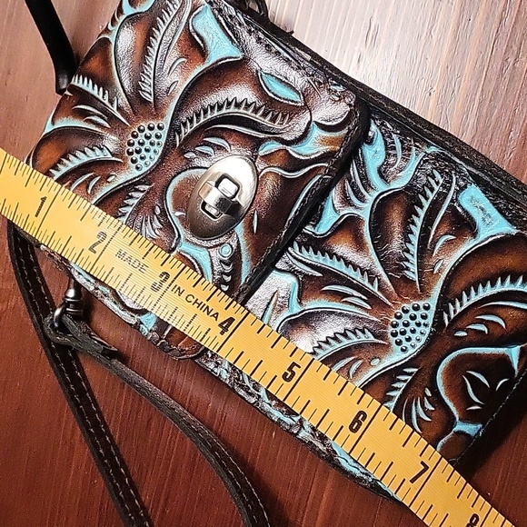 Patricia Nash Tooled Leather Crossbody Bag - Turquoise and Brown. NWOT - Picture 5 of 6